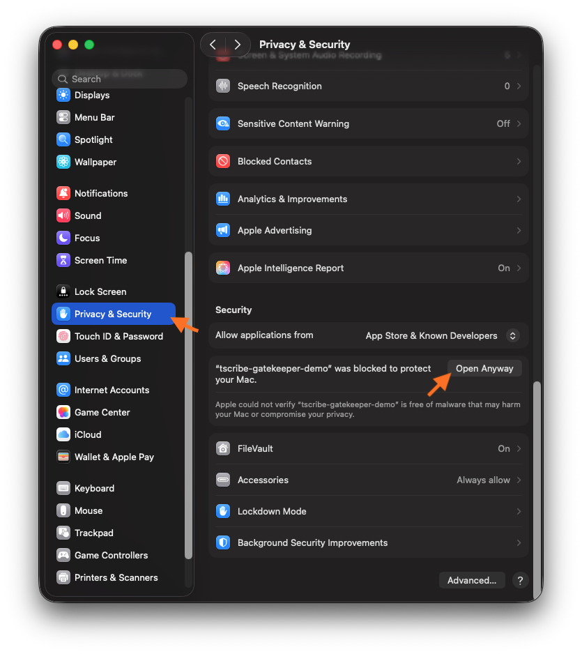 Privacy and Security Settings